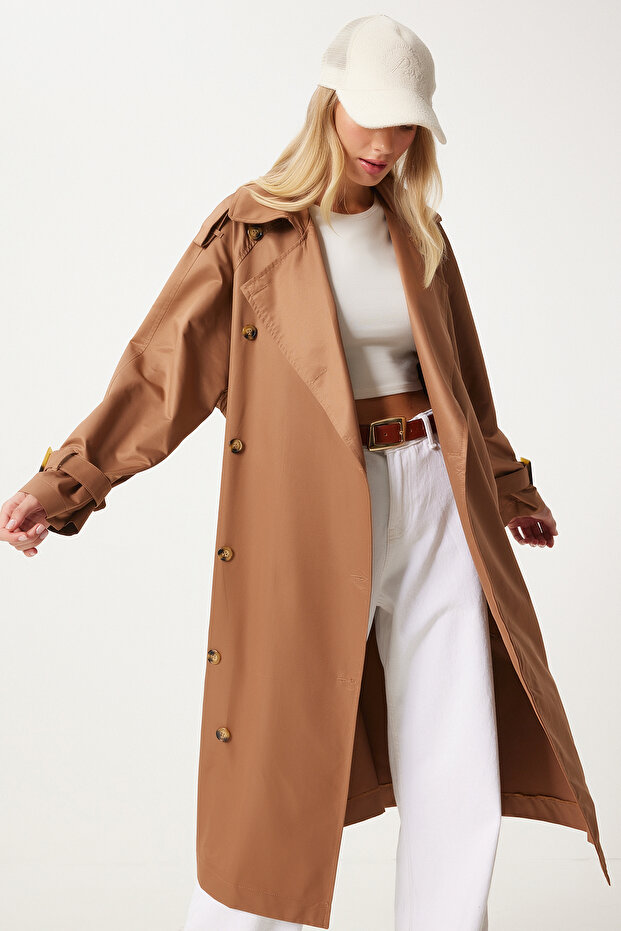Brauner Saison-Trenchcoat – mit Schnalle und Gürtel, FN03292 - 2