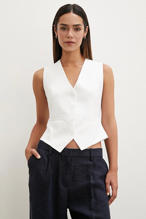White Buttoned Vest - 3
