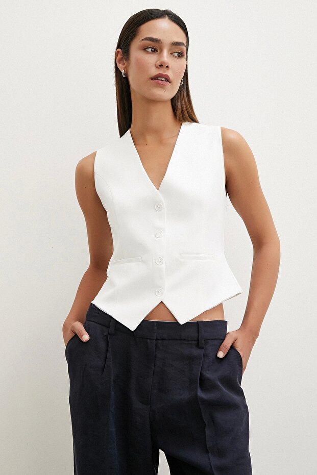 White Buttoned Vest - 1