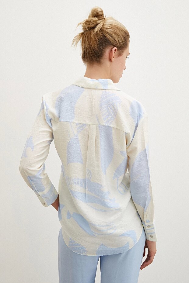 V Yaka Modal  Gömlek Mavi - 6