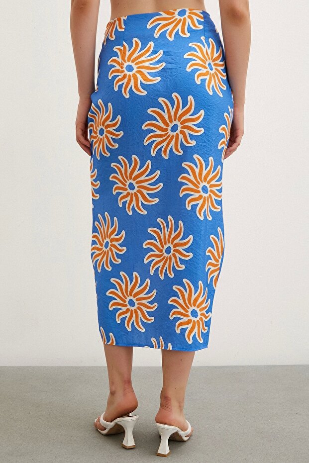 Blue Patterned Frilly Skirt - 5