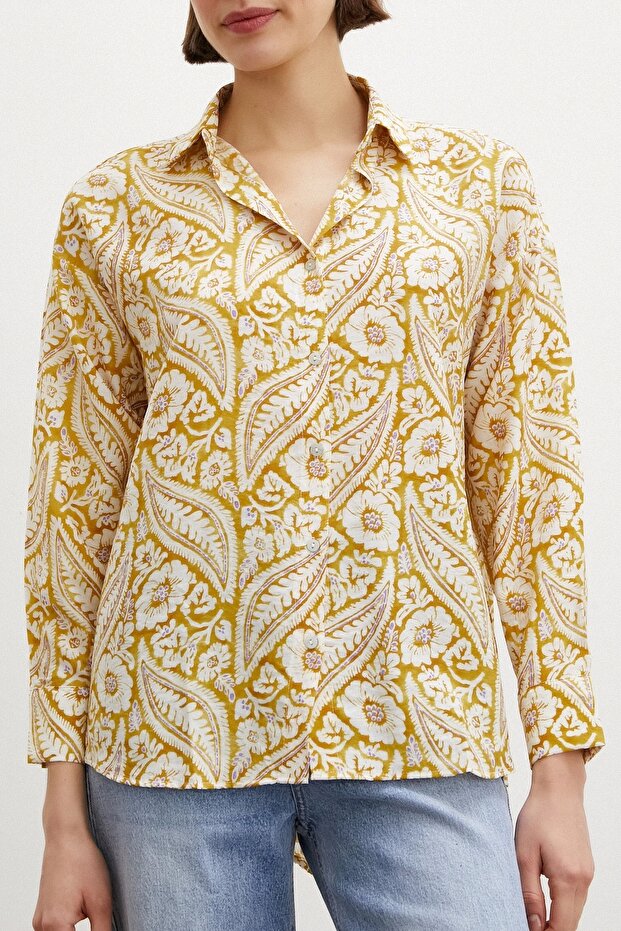 قميص مشروط بنمط شال أصفر - 2