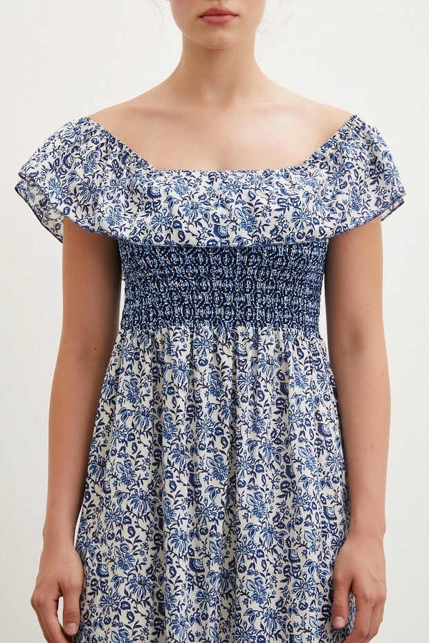 Bel Gipeli Maxi Elbise Mavi - 5