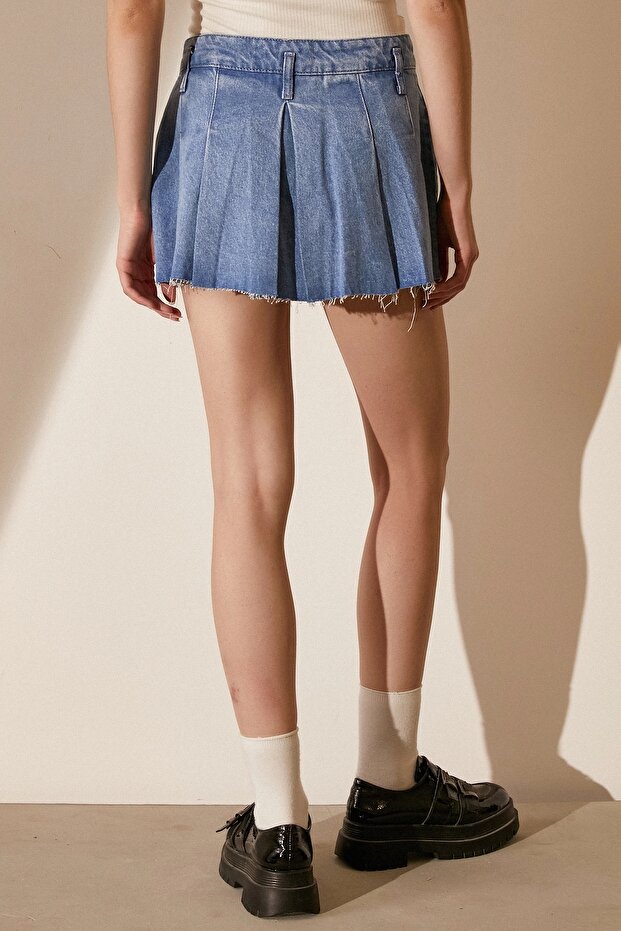 Pileli Jean Mini Etek - 6