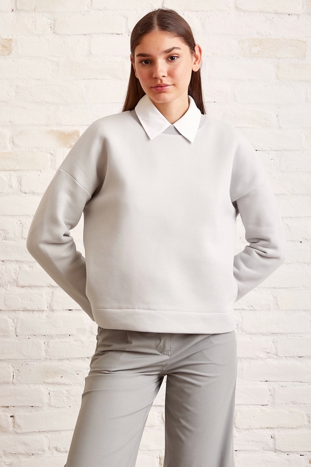 Bisiklet Yaka Oversize Sweatshirt - 4