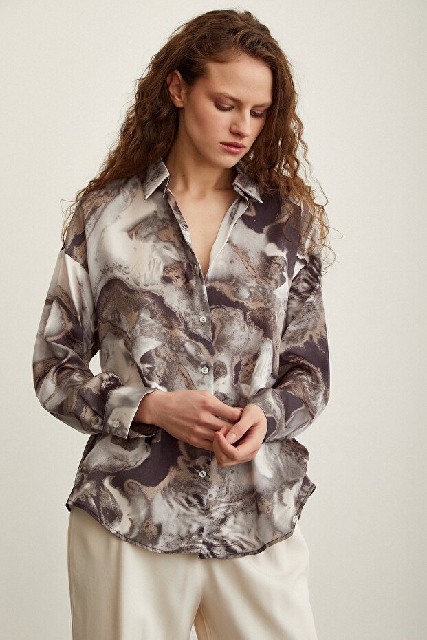 Batik Desen Gömlek Gri - 1