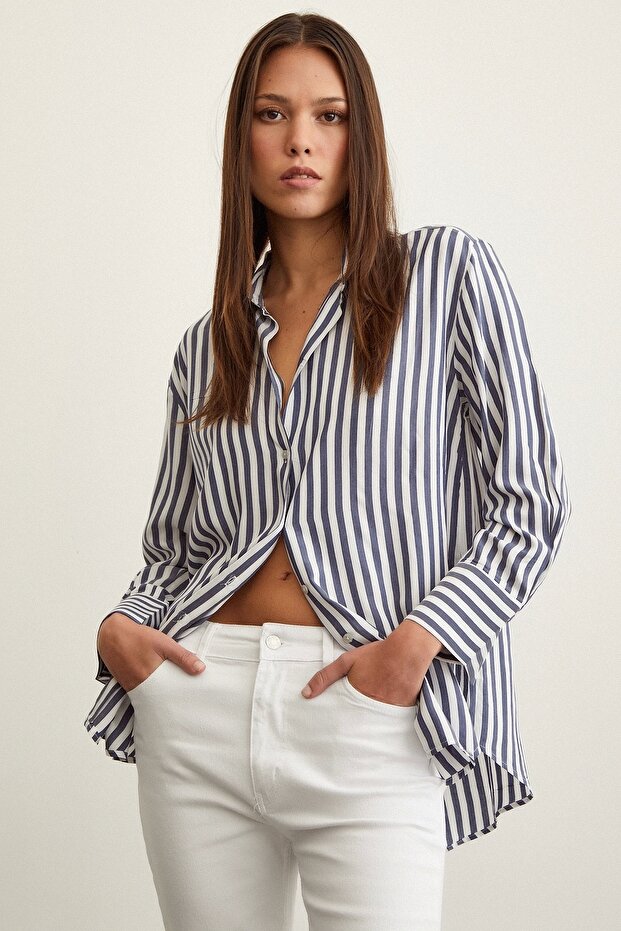 Multi Çizgili Gömlek Lacivert - 2