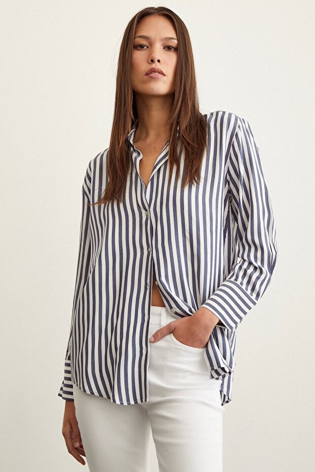 Multi Çizgili Gömlek Lacivert - 6