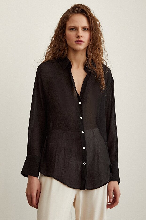 Şifon Gömlek Siyah - 3
