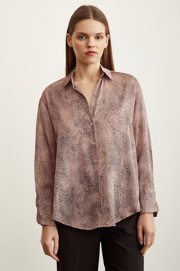 V-Neck Patterned Satin Shirt - 2