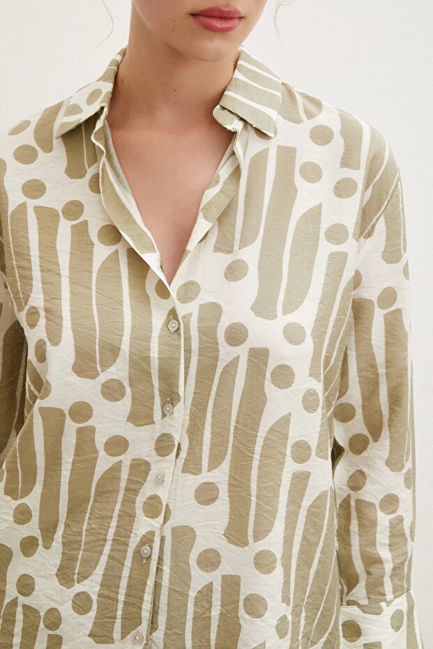 Modern Desen Modal Gömlek Haki - 3