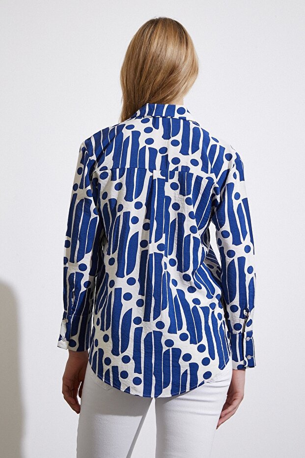 Modern Desen Modal Gömlek Mavi - 5