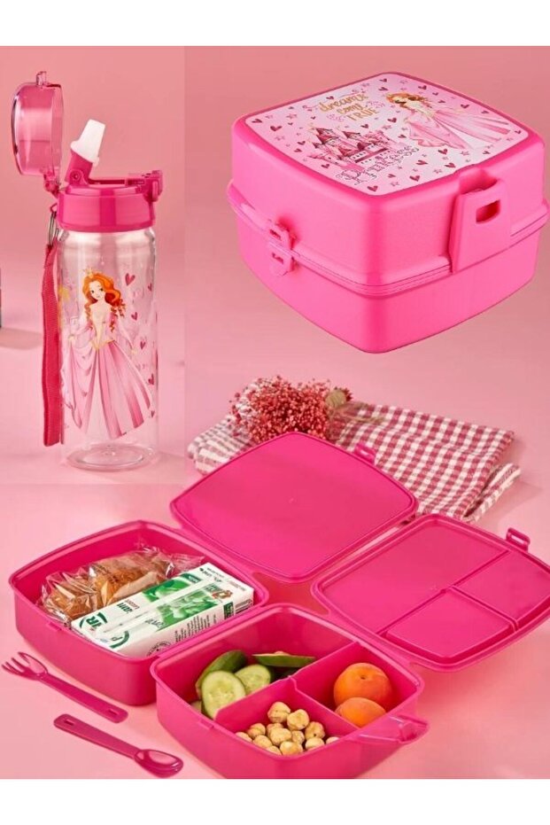Set of 2 Square Princess - Lunch Box and Elsaprenses Water Bottle