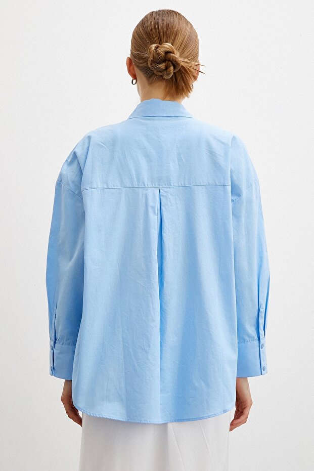 Regular Fit Poplin Gömlek Açık Mavi - 5
