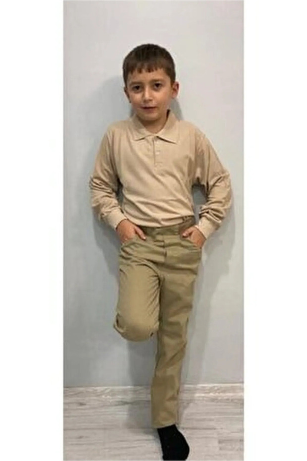 Polo Neck Unisex Kids T-Shirt - Gray, Long Sleeve, School - Nbl