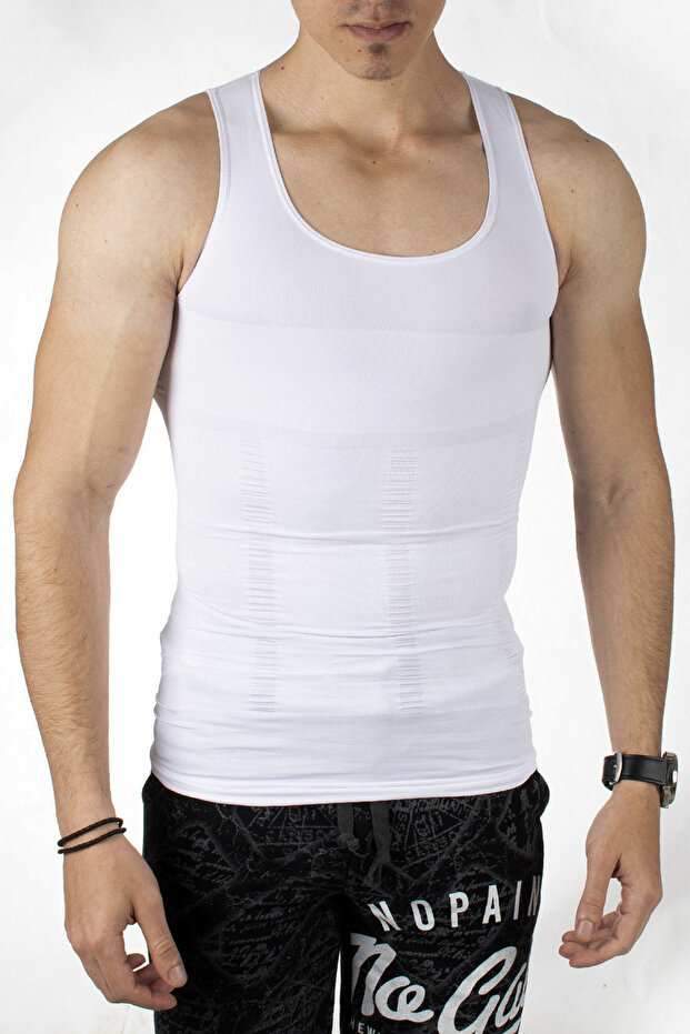 Men's White Lycra Corset Athlete Waist and Belly Tightening Athlete 2407072