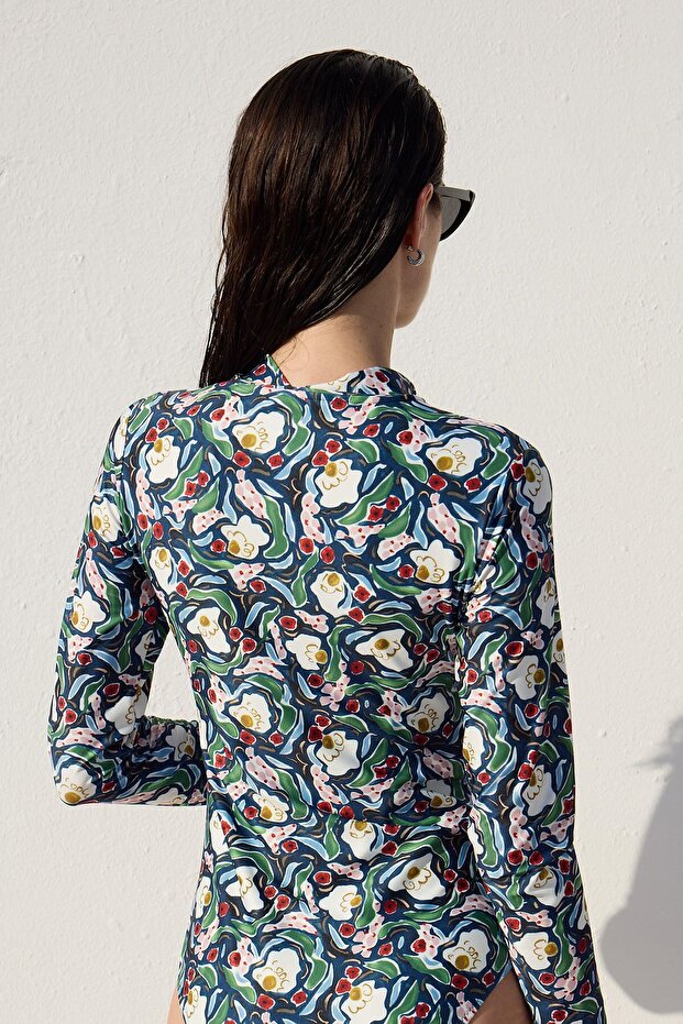 Szörf fürdőruha - mintás és cipzáras, többszínű - 7