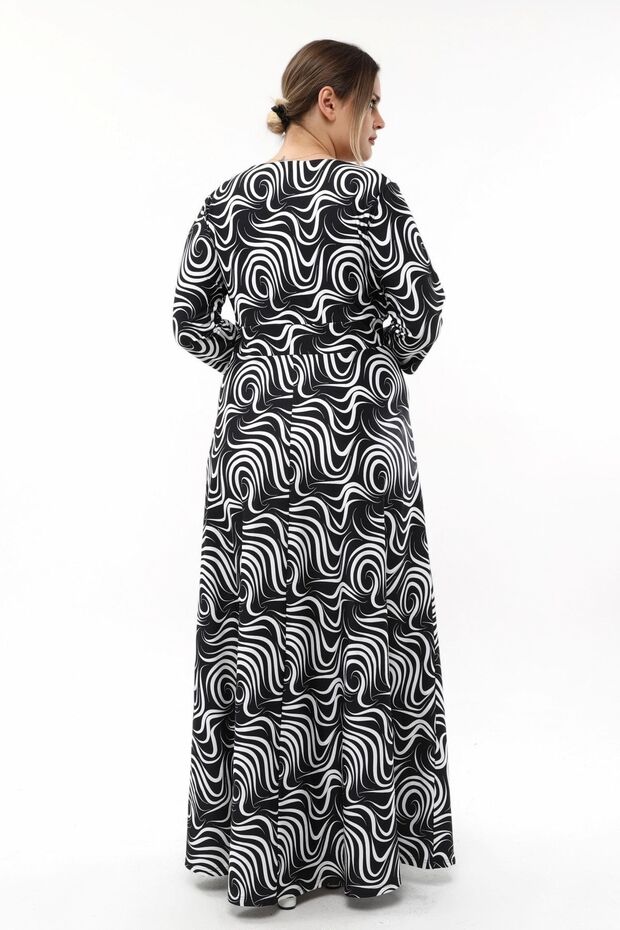 Patterned Flexible Midi Evening Dress - 3