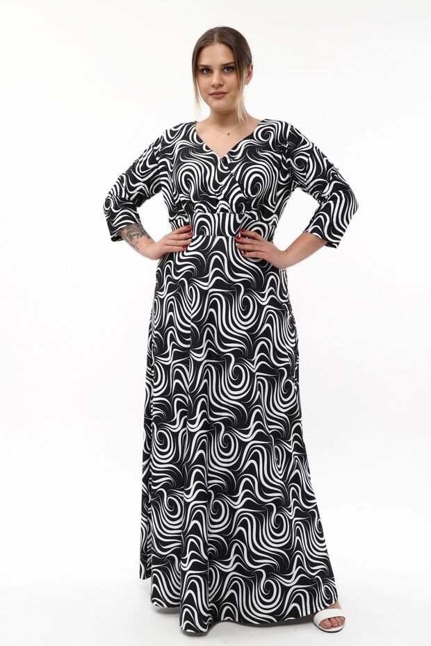 Patterned Flexible Midi Evening Dress - 1