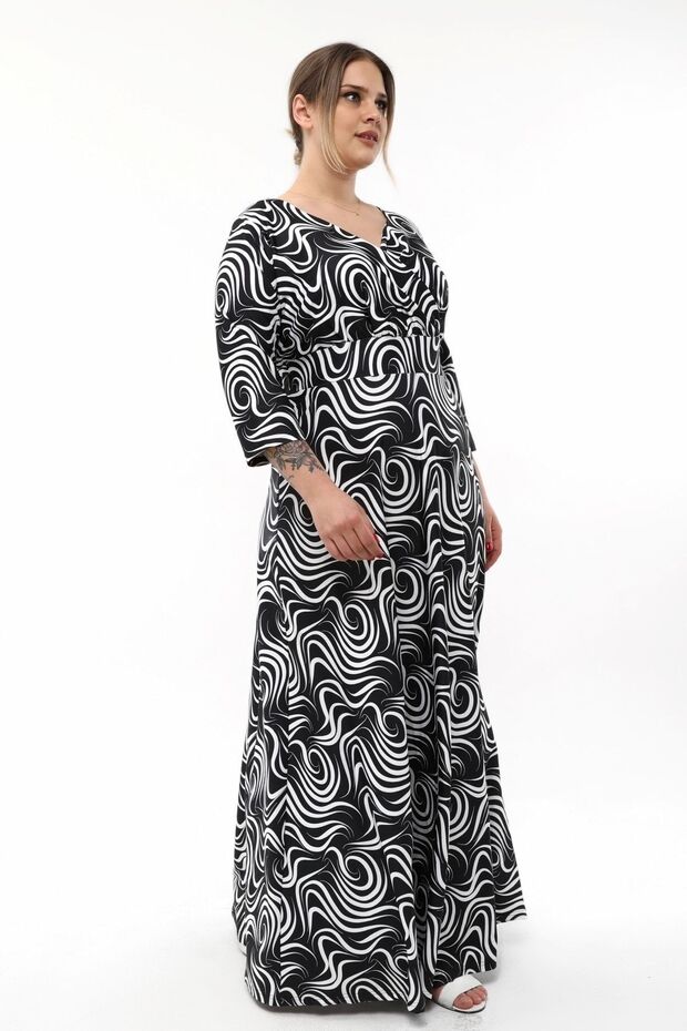 Patterned Flexible Midi Evening Dress - 7