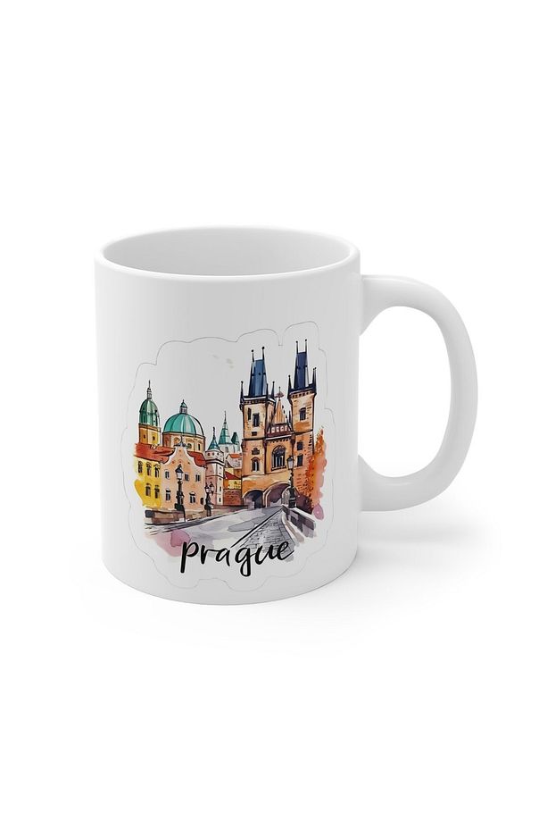 Prague Prag Çekya Şehir Temalı Baskılı Premium Porselen Kupa Bardak - 1
