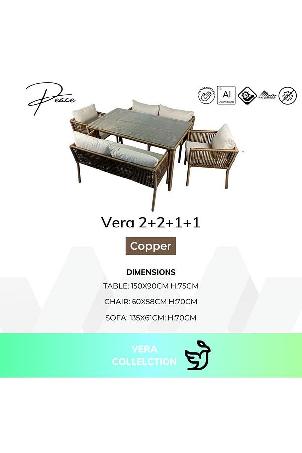 Vera 2+2+1+1 Rattan Bahçe Balkon Yemek Takımı Küf - 1