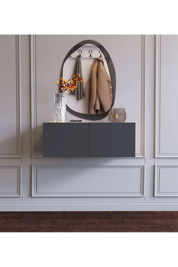 Duvara Monte Antrasit Mdf Fonksiyonel Modern Minimalist 2 Kapaklı Dresuar - 80 X 30 X 30 - 3