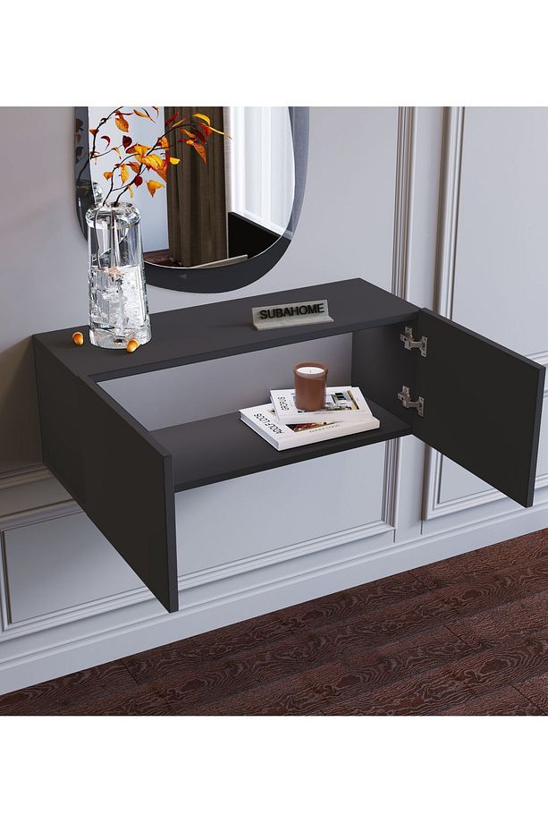 Duvara Monte Antrasit Mdf Fonksiyonel Modern Minimalist 2 Kapaklı Dresuar - 80 X 30 X 30 - 4