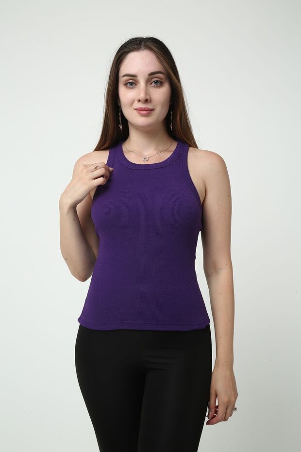 Purple Corded Halter Collar Women's knitted Undershirt - Daily Use, Comfortable and Stylish