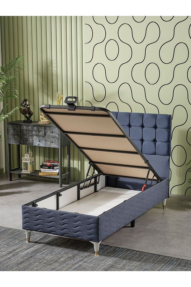 Bengü 90x190 Tek Kişilik (BAZA BAŞLIK YATAK) 3 Lü Set (İNDİGO) - 4