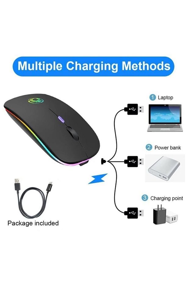Rgb Led Işıklı Şarjlı Kablosuz Mouse Sessiz 2.4 Ghz Usb Wireless 800/1200/1600 Ayarlanabilir Dpi - 3