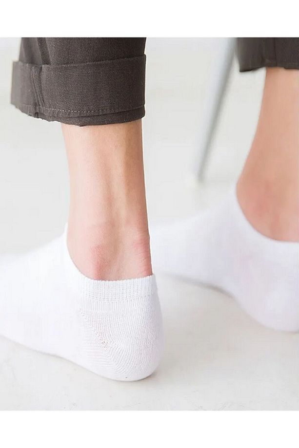 6'lı Beyaz Dikişsiz Unisex Sneakers Bilek 6 Çift Çorap - 4