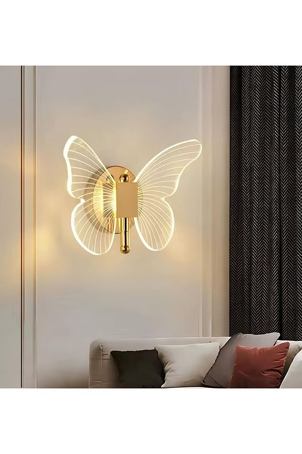 Modern Tasarım Butterfly Aplik Gold Sarı Kelebek Duvar Apliği - 1