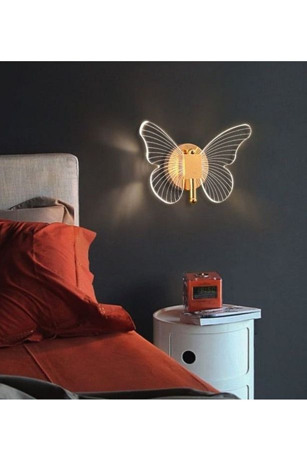 Modern Tasarım Butterfly Aplik Gold Sarı Kelebek Duvar Apliği - 3