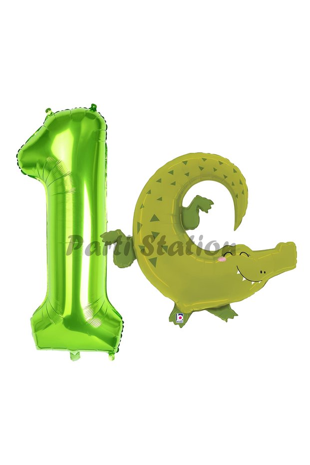 Safari Crocodile Balloon 1 Year Old Birthday Balloon Set Safari Concept Crocodile Balloon and Green Color Number Balloon