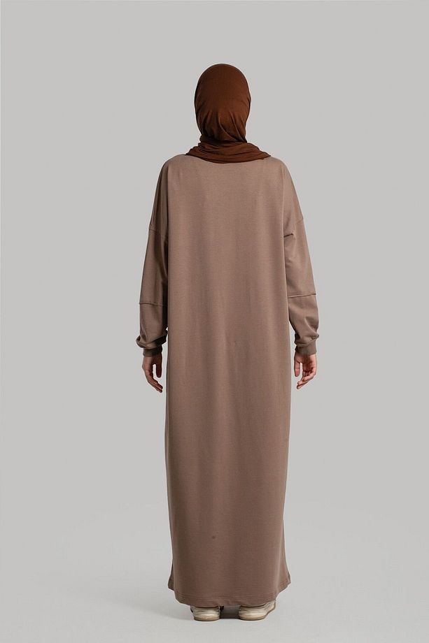 Kanguru Cep Spor Sweat Elbise - Açık Kahve - 4