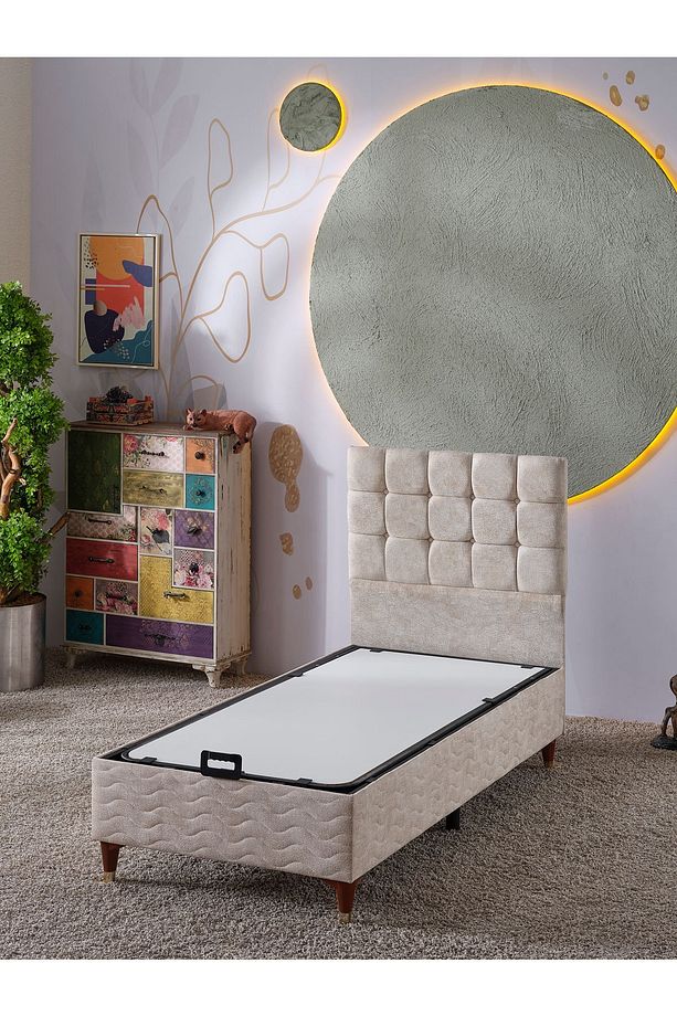 Bengü 90x190 Tek Kişilik (BAZA BAŞLIK) 2 Li Set (JERYY KREM) - 1