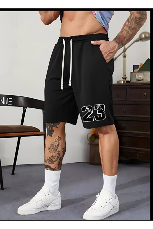 Men's Daily Combed Cotton Shorts - Black 23 Printed
