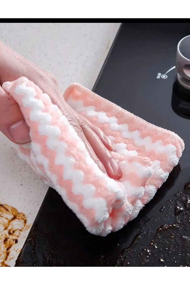 3 Adet Mikrofiber Temizlik Bezi Waffle Mutfak Bezi Polar Mercan Temizlik Bezi 30x30 Cm - 5