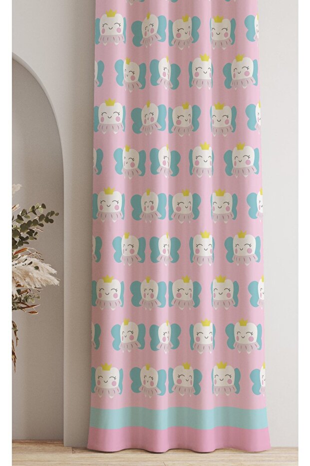 Ays Home Pink Cute Teeth Children's Room Curtain (Please Note the Size)