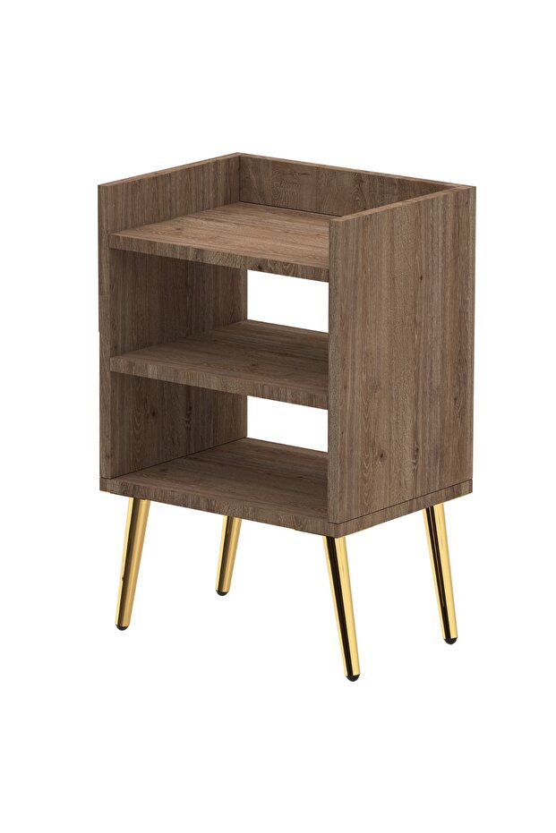 Truffle Oak Nightstand: 3 Open Shelves, Easy Assembly, Versatile for Any Room