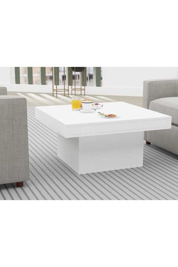 Modern White Square Coffee Table – Durable, Space-Saving, Easy to Maintain - 4