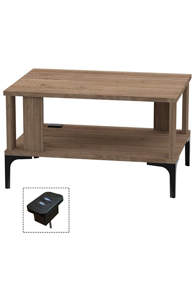 Modern Coffee Table w/ USB Port & Storage - Truffle Davos Oak for Living Room/Office