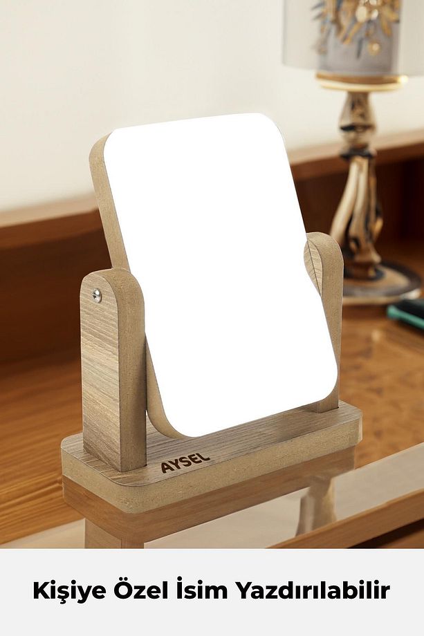 İsim Yazdırılabilir El Aynası Masa Aynası Makyaj Aynası Ayarlanabilir  Makeup Mirror Ahşap - 2