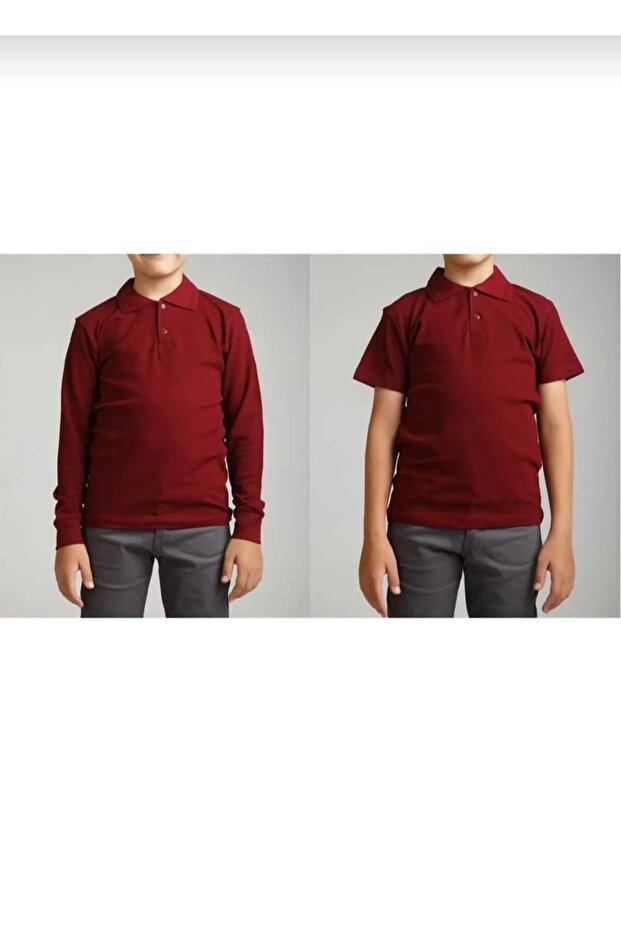 Unisex Long Sleeve - Short Sleeve 2-Pack Polo Collar School T-Shirt.