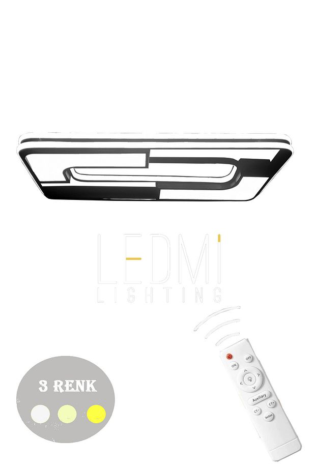 Dikdörtgen Model Led Avize, 3 Renk Aydınlatmalı Kumandalı Dimmerl Modern Tavan Avizesi,salon,1013kod - 4