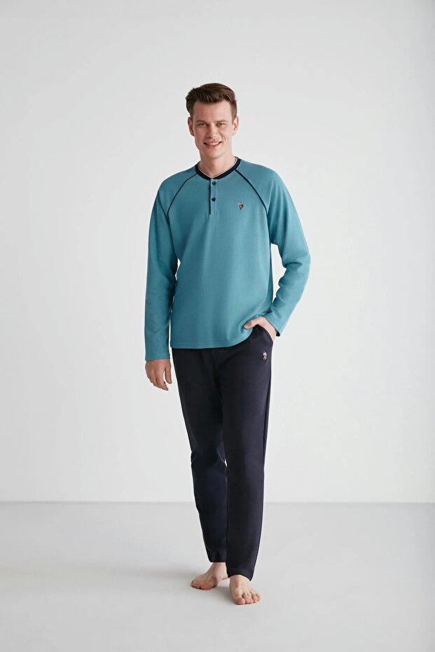 US Polo AssnMen's Round Neck Buttoned Pajamas Set