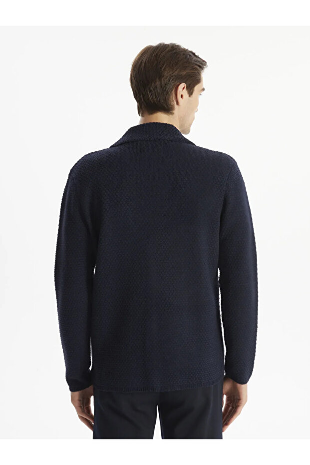 LCW Vision Lacivert Standart Kalıp Ceket Yaka Erkek Triko Hırka - 2