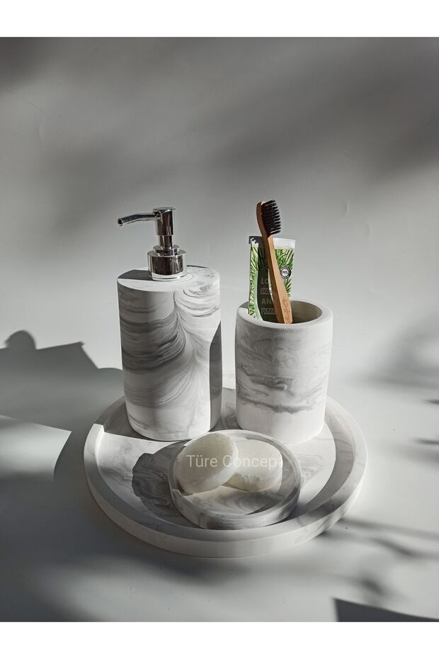 Matte Marble Look Bathroom Set - 1