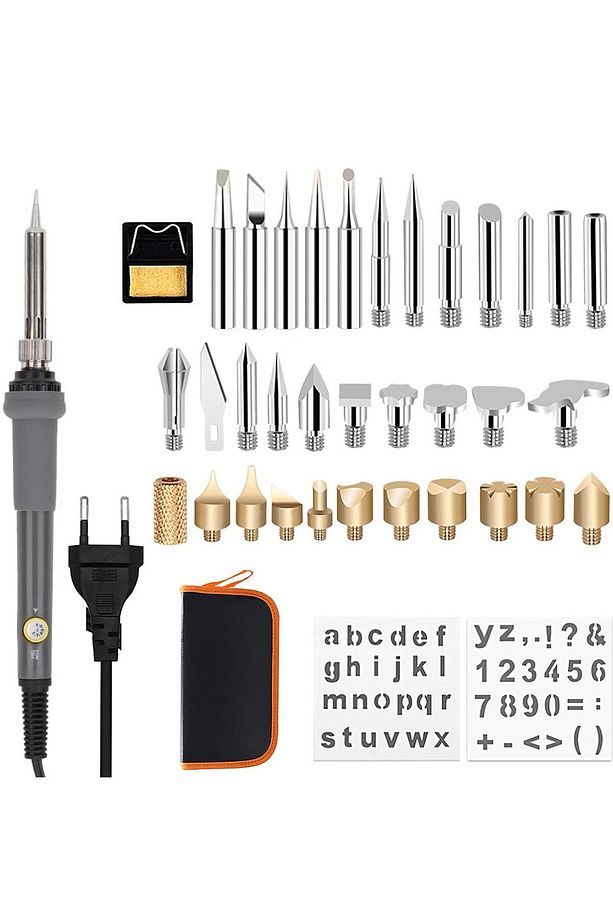 Havya seti 60W 220V Isı Ayarlı 37 Parça Ahşap Yakma Elektrikli Havya Seti Lehim Seti - 1